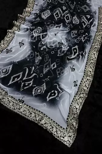 grey printed georgette saree with blouse