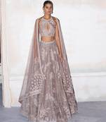Dusty Pink Embroidered Tissue Silk Lehenga Set