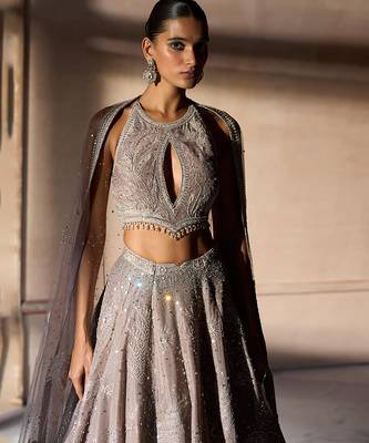 Dusty Pink Embroidered Tissue Silk Lehenga Set 2