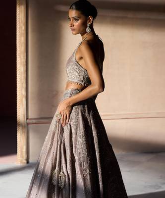 Dusty Pink Embroidered Tissue Silk Lehenga Set 3