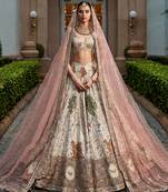 Ivory Embroidered Rambagh Silk Lehenga Set With Veil