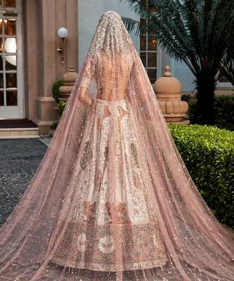 Ivory Embroidered Rambagh Silk Lehenga Set With Veil 3