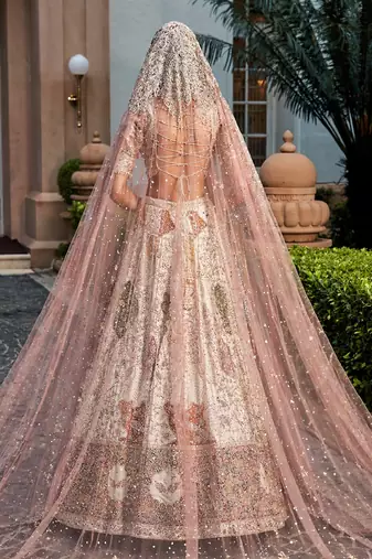 Ivory Embroidered Rambagh Silk Lehenga Set With Veil