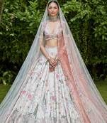 Ivory Embroidered Rambagh Silk Lehenga Set With Veil