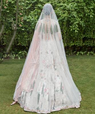 Ivory Embroidered Rambagh Silk Lehenga Set With Veil 4
