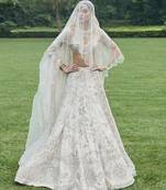 Ivory Embroidered Tulle Lehenga Set With Veil