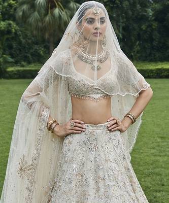 Ivory Embroidered Tulle Lehenga Set With Veil 2
