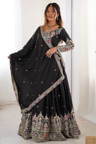 Black crepe silk lehenga choli for women