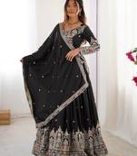 Black crepe silk lehenga choli for women