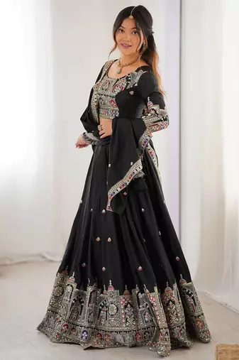 Black crepe silk lehenga choli for women