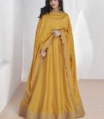 Vichitra silk yellow embroidered designer anarkali suit