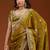 Mustard embroidered threads zari work satin silk bollywood saree with blouse