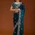 Teal blue embroidered threads zari work satin silk bollywood saree with blouse