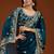 Teal blue embroidered threads zari work satin silk bollywood saree with blouse