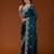 Teal blue embroidered threads zari work satin silk bollywood saree with blouse