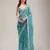 sea green embroidered diamond work crunchy chiffon saree with blouse