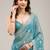 sea green embroidered diamond work crunchy chiffon saree with blouse