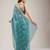 sea green embroidered diamond work crunchy chiffon saree with blouse