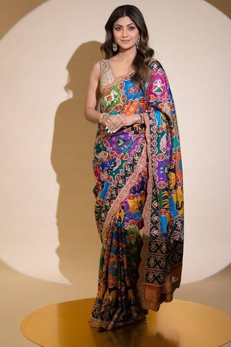 multicolor printed georgette saree with blouse