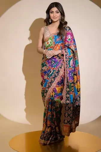 multicolor printed georgette saree with blouse