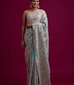 Sky blue embroidered, paper mirror work vichitra silk bollywood saree with blouse