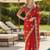 Red embroidered, cut work satin silk bollywood saree with blouse