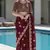 Wine embroidered, cut work satin silk bollywood saree with blouse