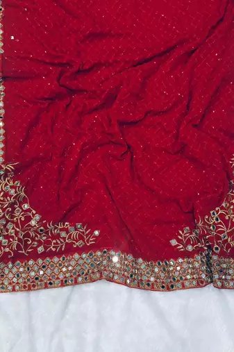 maroon sequin embroidered mirror work georgette saree with blouse