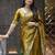 Mustard sequin embroidered, cut work satin silk bollywood saree with blouse