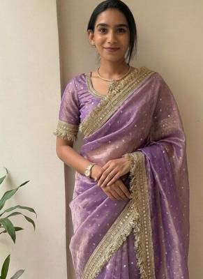 Lavender lace border sofi silk bollywood saree with blouse 1