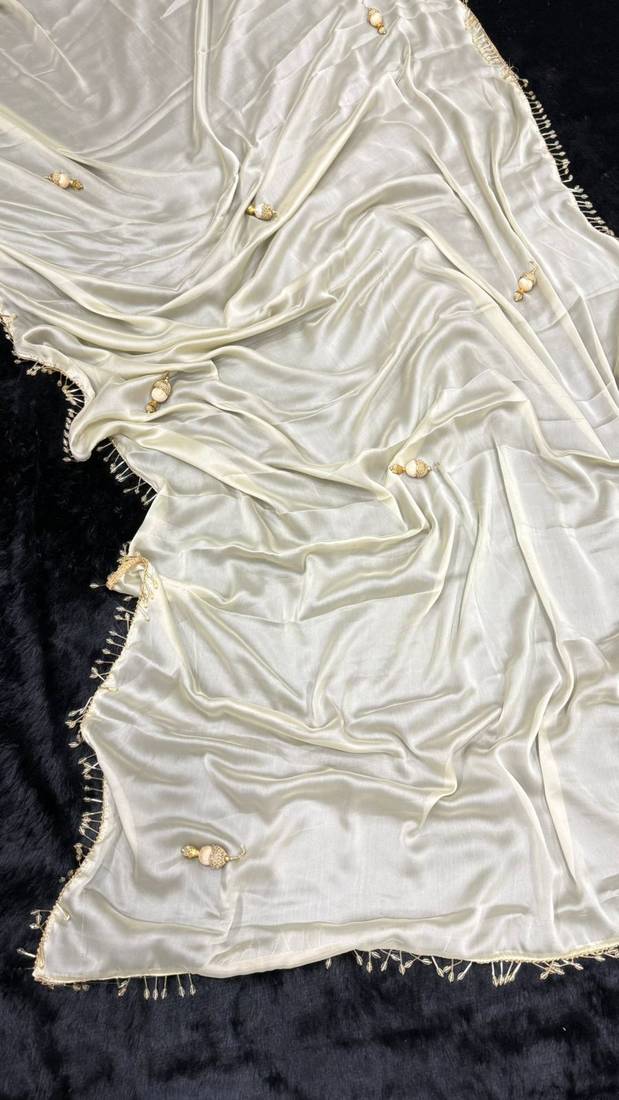 Off white hand made lace with latkan rangoli silk bollywood saree with blouse