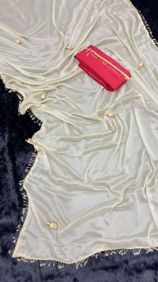 Off white hand made lace with latkan rangoli silk bollywood saree with blouse 3