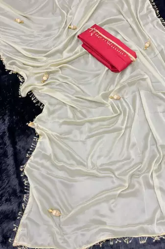 Off white hand made lace with latkan rangoli silk bollywood saree with blouse