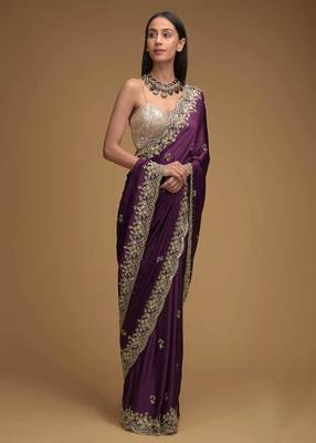 Purple embroidered, sequin embroidered, cut work rangoli silk bollywood saree with blouse 1