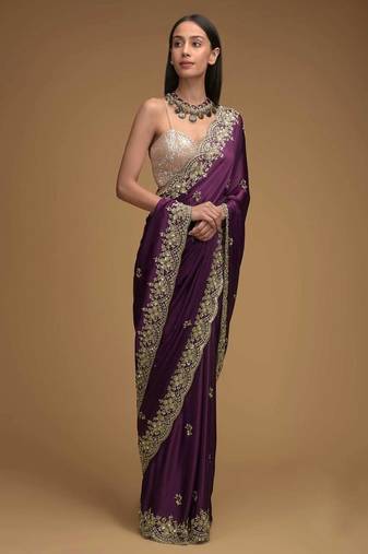 Purple embroidered, sequin embroidered, cut work rangoli silk bollywood saree with blouse
