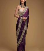 Purple embroidered, sequin embroidered, cut work rangoli silk bollywood saree with blouse