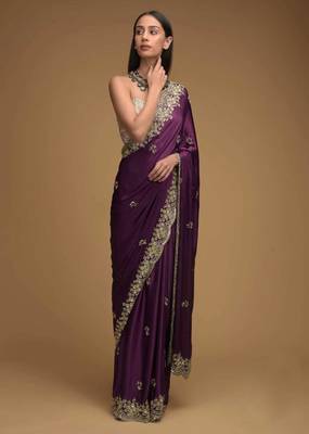 Purple embroidered, sequin embroidered, cut work rangoli silk bollywood saree with blouse 2