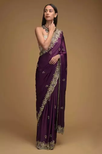 Purple embroidered, sequin embroidered, cut work rangoli silk bollywood saree with blouse