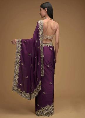 Purple embroidered, sequin embroidered, cut work rangoli silk bollywood saree with blouse 3