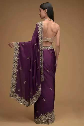 Purple embroidered, sequin embroidered, cut work rangoli silk bollywood saree with blouse