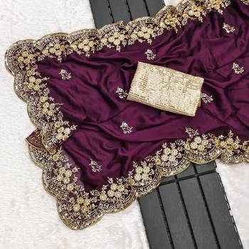 Purple embroidered, sequin embroidered, cut work rangoli silk bollywood saree with blouse 5
