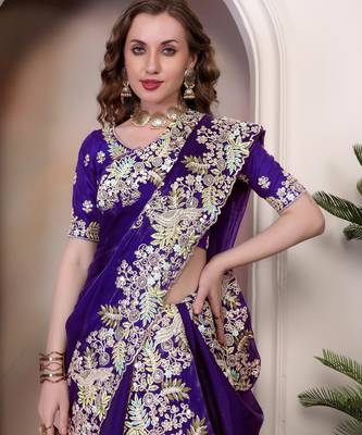 Purple sequin embroidered, cut work jimmy choo bollywood saree with blouse 2