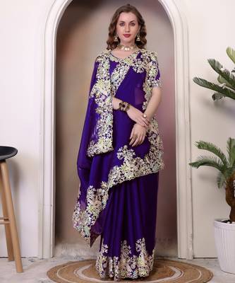 Purple sequin embroidered, cut work jimmy choo bollywood saree with blouse 3