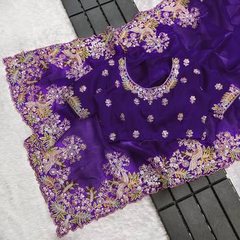 Purple sequin embroidered, cut work jimmy choo bollywood saree with blouse 5