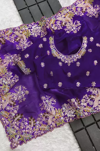 Purple sequin embroidered, cut work jimmy choo bollywood saree with blouse