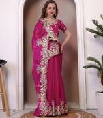 Rani pink sequin embroidered, cut work jimmy choo bollywood saree with blouse