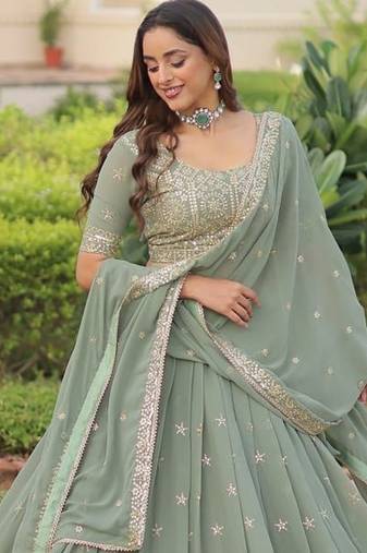 SEA GREEN SEQUINS WITH ZARI EMBROIDERY WORK Lehenga choli