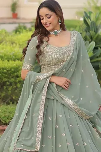 SEA GREEN SEQUINS WITH ZARI EMBROIDERY WORK Lehenga choli