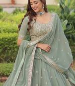 SEA GREEN SEQUINS WITH ZARI EMBROIDERY WORK Lehenga choli