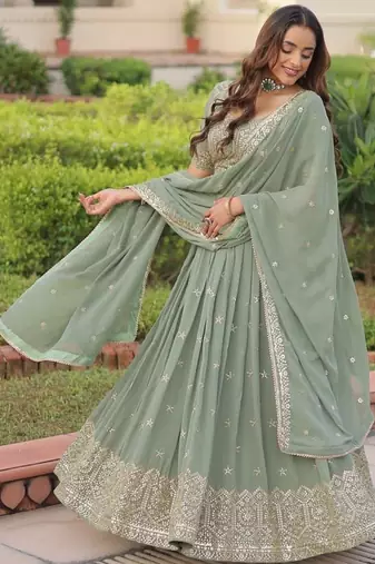 SEA GREEN SEQUINS WITH ZARI EMBROIDERY WORK Lehenga choli